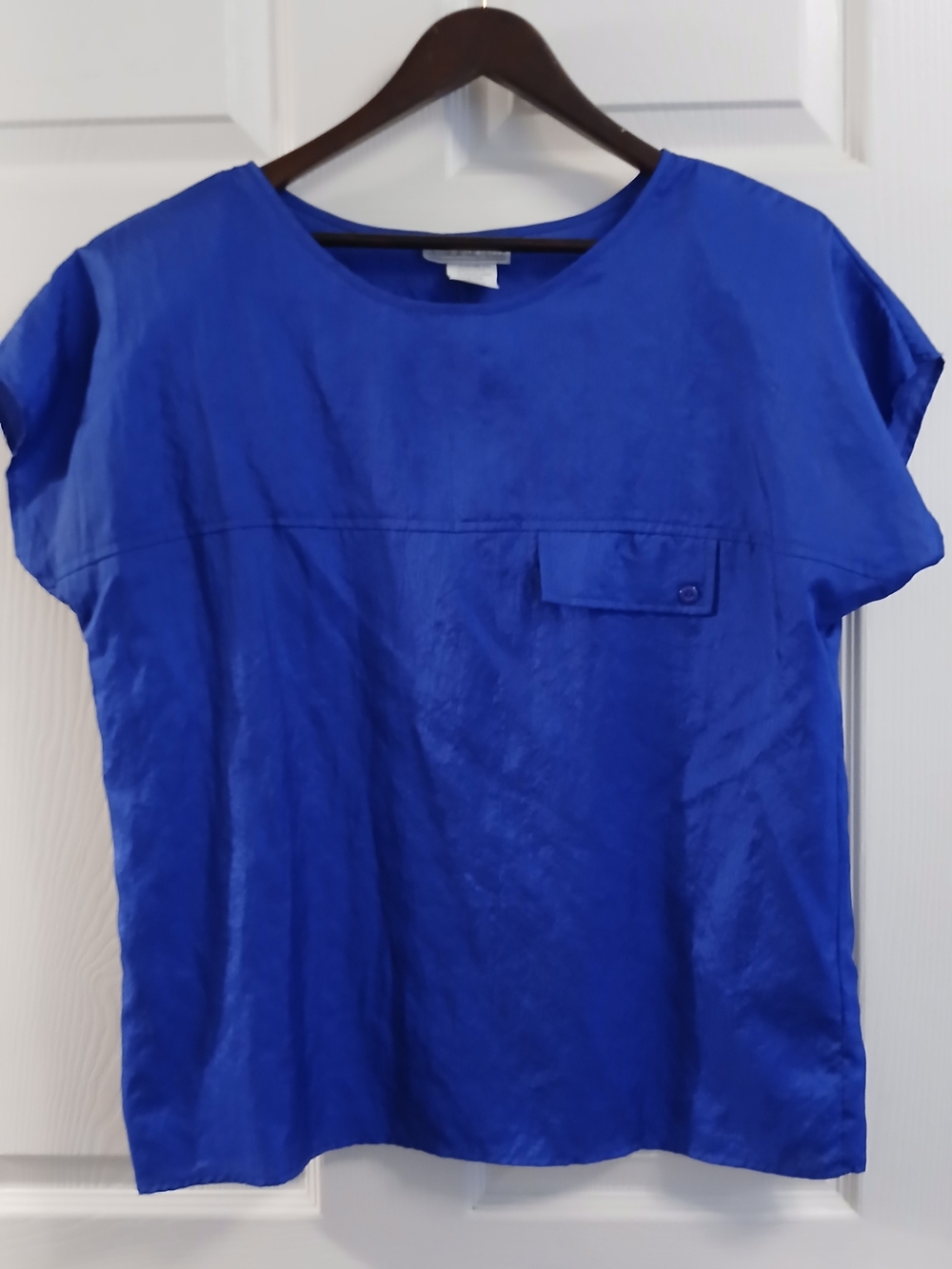 Jessica Michelle Short-Sleeve Royal Blue Women's Top with Chest Flap Pocket